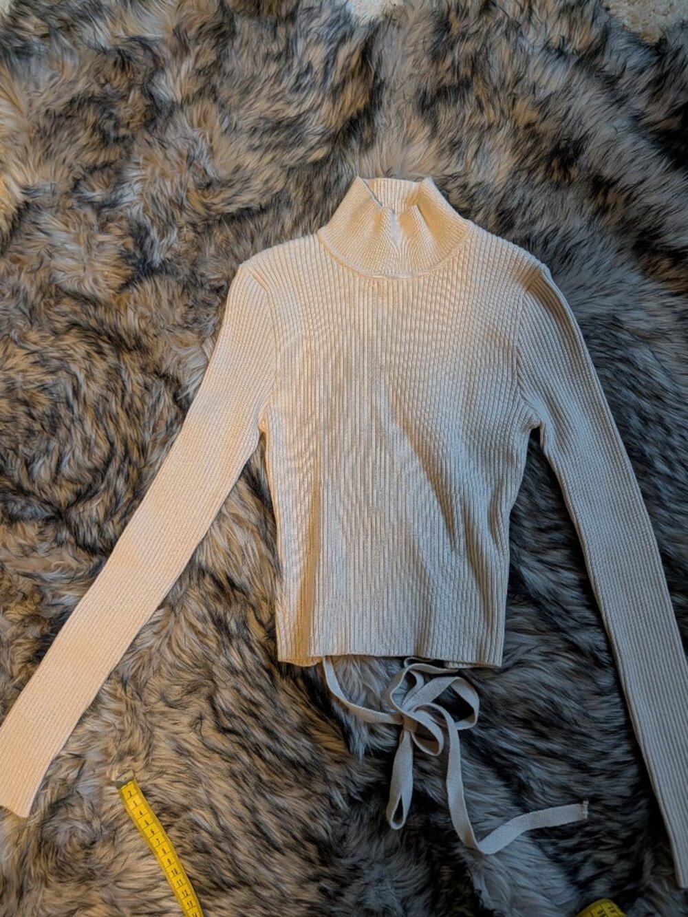 Zara Tan Ribbed Turtleneck Sweater Open Lace Up Crisscross Back Size Medium